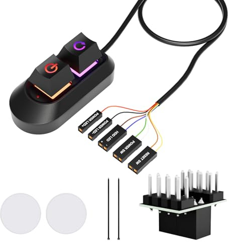 Desktop-Computer Power Switch, Gehäuseschalter-Host-Metalltaste, PC Power Schalter Kabel, Desktop-Netzschalter, Computer Switch für Computer Motherboard (2 M, Schwarz LED)