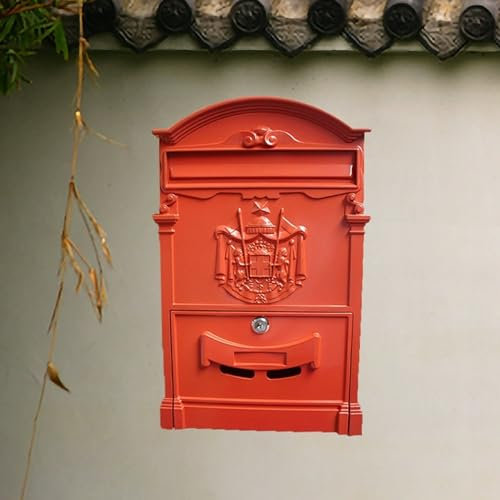 YZMJXNYY Vintage Wandbefestigung Briefkasten, Postkasten Briefkästen Standbriefkasten, Postbox mit Schloss, Wetterfester, Modernes Design, Einfache Montage(Red)