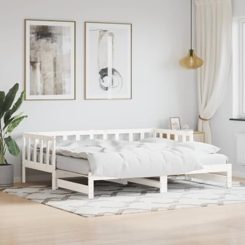 Buzaza Tagesbett Ausziehbar Ausziehbett Bett Zum Ausziehen Sofa Bett Daybed Sofa Bett Mit Ausziehbett Weiß 90x200 cm Massivholz Kiefer