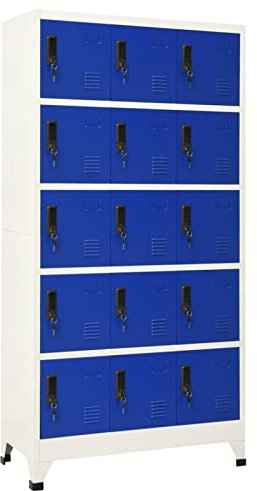 Somanki Schließfachschrank, Wertfachschrank, Schließfächer, Metallschrank, Personalschrank, Spind Schrank, Stahlspind, Metallspind, Self-Storage-schließfach, Grau und Blau 90x40x180 cm Stahl