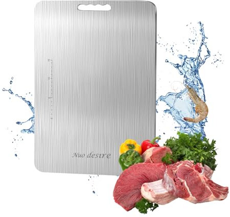 Nuo Desire Piccolo Tagliere in Acciaio Inox e Titanio - Entrambi Lati per Cucina Alimentare, Carne, Frutta, Pane, Verdura (7.75 * 11.77 inch)
