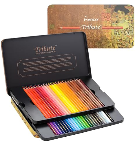 MARCO - Matite a Olio per Pittura per Adulti, Set di 48 Colori, Matite in Legno in Scatola d'Acciaio, Adatte per Appassionati d'Arte e Pittori Professionisti