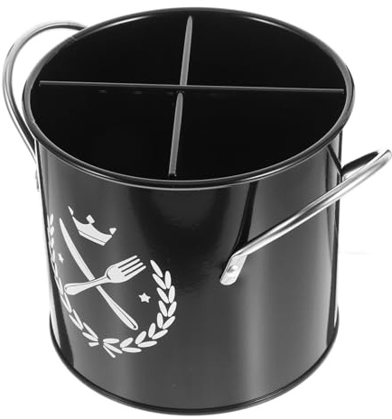 EXHUMKY Cubo Para Cubiertos Retro Grande De Hierro Galvanizado, Soporte Multifuncional Para Utensilios De Cocina, Organizador De Almacenamiento Hogar, Adecuado Para Cocina y Comedor, En Negro Noble