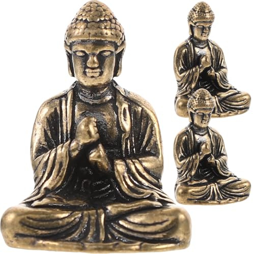 Amosfun Buddha Figur Deko 3 Stück aus Messing Sitzende Kleiner Buddha Statue als Tisch und Desktop Dekoration Kreative Geschenkidee mit Feiner Verarbeitung in Gold für Wohnraum