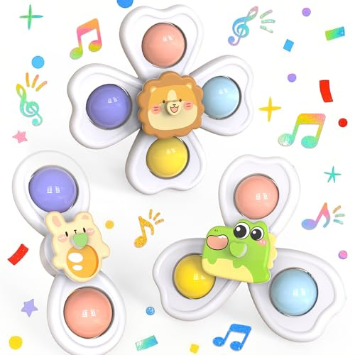 LISOPO Lot de 3 jouets à ventouse pour bébé - Pour salle de bain, fenêtre, chaise haute, avion, voyage et chaise haute - Cadeau d'anniversaire