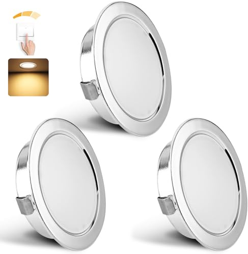 YindaLux LED Einbaustrahler 230V Dimmbar 3000K IP44 Einbauspots 55-58mm | 3W 300LM Deckenspots Warmweiß LED Spot Ultra Flach 15mm Möbeleinbauleuchte für Spiegelschrank 3er Chrom
