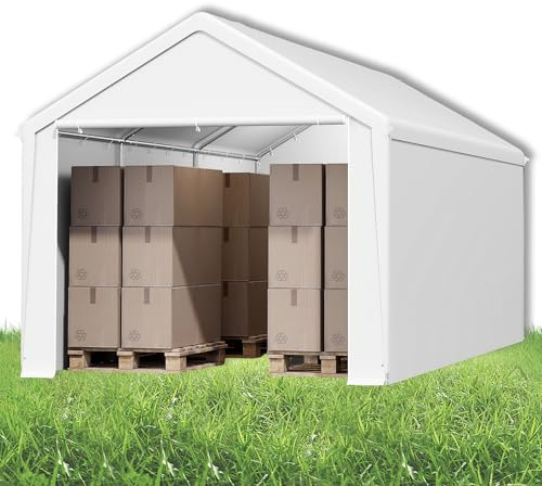 Suusolny Tenda da giardino a capannone, resistente all'inverno, con tetto, resistente ai raggi UV, pergolato per esterni, con pareti laterali rimovibili, per bicicletta, 3 x 6 m, colore bianco