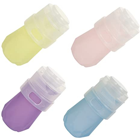 HONITANO 4pcs Silicone Travel Bottles Set Squeeze Dispenser for Shampoo Lotion and More Leak Containers Yellow and Refillable and Travel Essentials