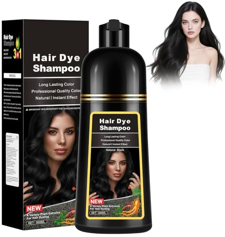 Shampoo colorante nero,3 in 1 shampoo tintura capelli istantanea, Shampoo Colorante Nero per Donna Uomo, Colorante Capelli Istantaneo, Hair Color - Naturale Colore-500ML