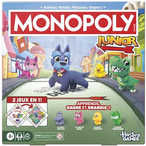 Monopoly Junior (edición 2026), juego de mesa | 2 juegos en 1, bandeja reversible | a partir de 4 años | 2 a 4 jugadores | 20 Min. | Regalos para niños | Versión en español