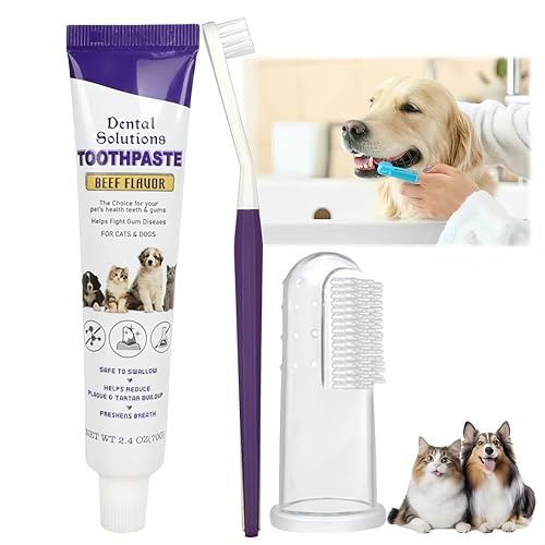 Dog Toothpaste Dog Toothbrush and Toothpaste & Cat Dental Care Kit – Includes Double-Ended Toothbrush & Toothbrushes to Clean Pet's Teeth, Remove Plaque and Tartar