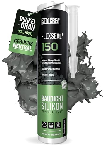 PROCREA® Premium Silikon Flexseal+ 150 (dunkelgrau) [neutralvernetzend] Hochwertiges Bausilikon zum abdichten im Innen- & Außenbereich - Allwetter Alkoxy-Silicon in RAL 7005 - Profi-Qualität