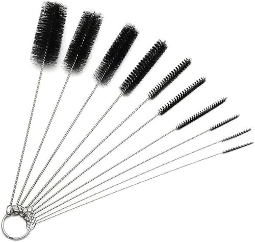 10 Pcs Nylon Straw Cleaning Brush Set – Bottle Pipe Cleaner Brushes for Straws, Kettles, Tubes & Spouts – Flexible Stainless Steel Wire with High-Density Nylon Bristles – Pipe Cleaner Set (Black)