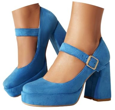 Zapatos de baile Mary Janes Mujer Oktoberfest Zapatos Hebilla Cerrados Tacones Altos Boda Fiesta Zapatos de Tacón de Tacón de Noche Zapatos Festivos Zapatos de Mujer, O azul., 38 EU