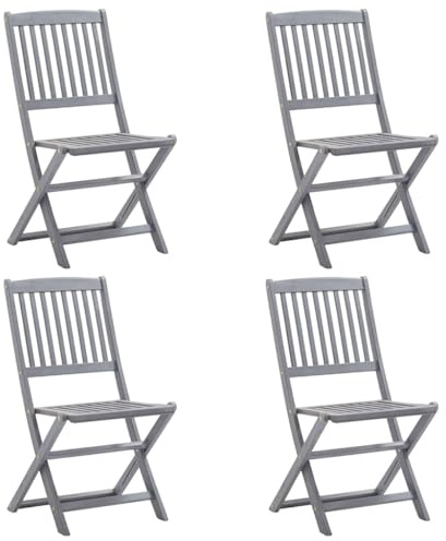 Tonture Klappbare Gartenstühle 4 STK., Massivholz Akazie Grau, 48,5x57x91 cm, wetterfest für Outdoor Dining Balkon & Terrasse, langlebige Klappstühle