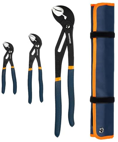 MANUFORE Jeu de Pinces Multiprises 3 Pièces 180/250/400 mm –Pince Plombier Grande Taille, Réglage Rapide par Bouton, Antidérapante & Durable, avec Sac de Rangement, pour Bricolage & Plomberie