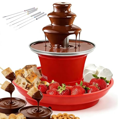 Mini Fuente De Chocolate, Fuente Eléctrica De Fondue De Chocolate De 3 Niveles con Bandeja Y Tenedores Extraíbles, Fácil De Limpiar, Máquina De Fondue Portátil para El Hogar Y Fiestas De Cumpleañ Red