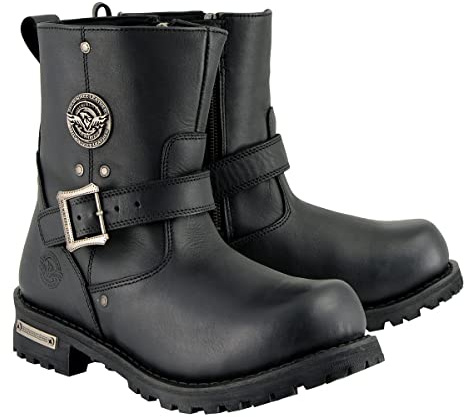 Milwaukee Leather Men's Black Leather Wide Width 6-inch Classic Engineer Motorcycle Boots w/Side Zipper MBM9040W - 9W