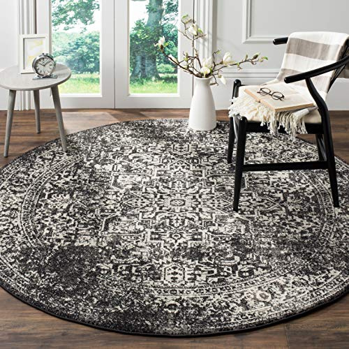 SAFAVIEH Tapis Traditionnel pour Salon, Salle à Manger, Chambre à Coucher - Evoke Collection, Tapis à Poil Court, Noir et Gris, 200 x 200 cm