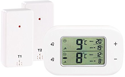 Rosenstein & Söhne Termómetros para frigoríficos - refrigerador alarma: Termómetro para refrigerador y congelador, blanco, Digital, 2 sensores inalámbricos (Termómetro frigorífico Inalámbrico)