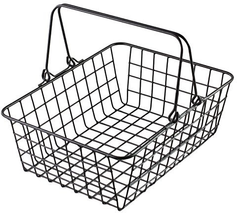 GOLDBEARUK Black Iron Basket - Black Metal Shopping Baskets with Handles (1 Basket)