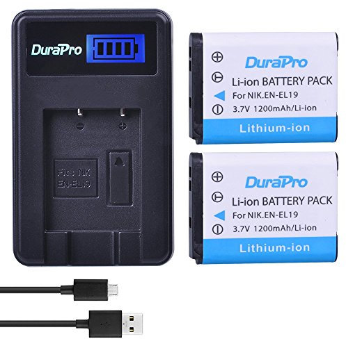 DuraPro 2Pcs 3.7V 1200mAh EN-EL19 EN EL19 Camera Battery Akku + LCD USB Ladegerät for Nikon Coolpix S2600 S2700 S3100 S3500 S4100 S4150 S4400 S5200 S6400 S6900