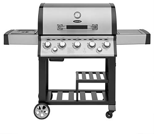 JUSTUS Gasgrill Mars, 5 Hauptbrenner, 1 Seitenbrenner, 3,5 kW – Grill mit Infrarot-Backburner, Ablageflächen, Guss-Grillrost, 158 x 62 x 122 cm, Edelstahl, 1220