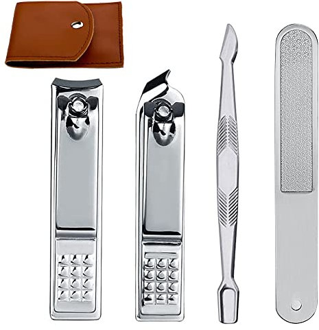 Econtal Tagliaunghie, Kit 4 PZ, Tagliaunghie Piccolo e Punta Obliqua, con Lima per Unghie, Spingi e Taglia Cuticole, Forbicine Tronchesino, Custodia