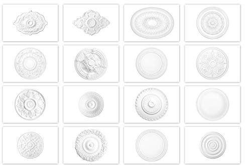 HEXIM Perfect Stuckrosette aus PU hartschaum - Deckenrosette weiß, Zierelement, Stuck (B3040, Ø 495mm) Wanddekoobjekt Innendekoration Dekor rund
