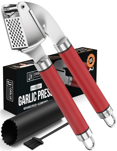 ORBLUE Prensa de Ajos y Machacador de Acero Inoxidable: ¡Prensa Ajos, Prensador y Picador Manual para Ajos Perfectamente Machacados y Aromáticos