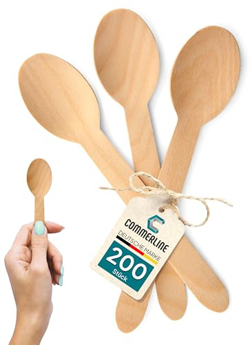 200 Stück Einweg Holzlöffel Besteck | Holz Löffel Einweglöffel Einwegbesteck | Holzbesteck Einweg Löffel aus Holz