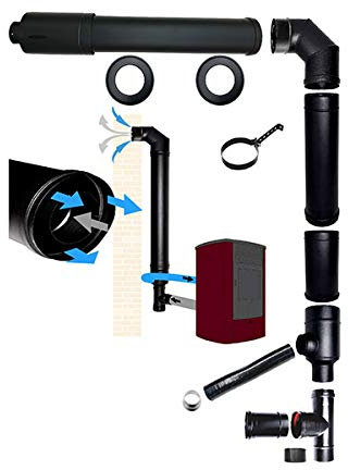Kit de tuyaux de cheminée poêle à granulés coaxial dn 80 125 échappement de fumée d'aspiration d'air fabriqué en Italie.