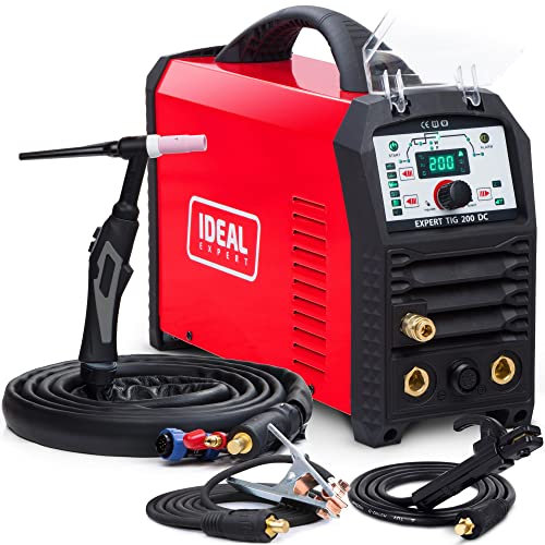 Ideal EXPERT TIG 200 DC - 200A DC TIG Schweißgerät 230V - Puls und MMA - 2T/4T, HF-Zündung - Möglichkeit der Fernsteuerung, Schweißen bis zu ca. 10 mm, Edelstahl - Digitales Panel, Set: Solo