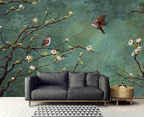 Fototapete 3D Effekt Vintage Blumen Und Vögel Tapeten 3D Effekt Vliestapete Wohnzimmer Schlafzimmer Wandbilder Wanddeko