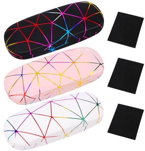 Camptrip 3 Stück Brillenetui Hardcase, Brillenetui Personalisiert Groß Tragbar Brillentasche mit Brillenputztuch für damen Brillen Sonnenbrille