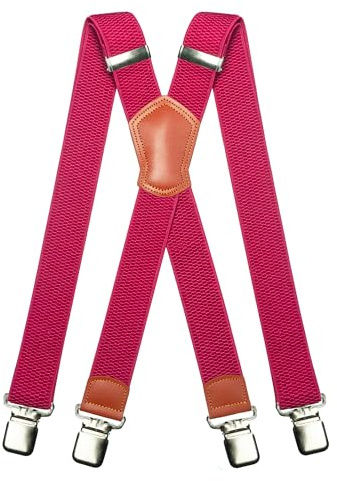 JEMYGINS Bretelle da uomo larghe 3,8 cm con forti 4 clip in metallo, taglia unica, regolabili ed elastiche, stile X per uomini e donne, Colore: rosa., M