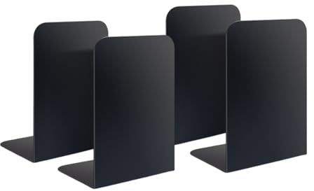 Quixotical 4 Stück Bücherstütze, Buchstützen Metall Schwarz, 21 x 9 x 13.5 cm Buchhalter Regal, Bücherständer rutschfeste, Buchständer Bookends, für Schule