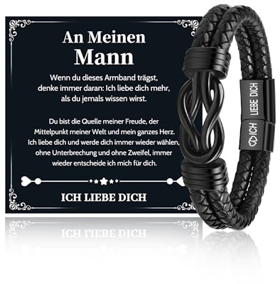 VU100 Ich Liebe Dich Geschenke für Männer Sohn/Bruder/Papa Herrenarmband | Lederarmband Herren mit Gravur Geburtstag Weihnachten Geschenk für Ihn Ehemann Freund Sohn Valentinstag Jahrestag Geschenk