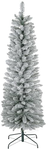HOMCOM 6ft Artificial Pencil Christmas Tree Metal Base, Snow Flocked, White | 329 Branches, Realistic Xmas Tree