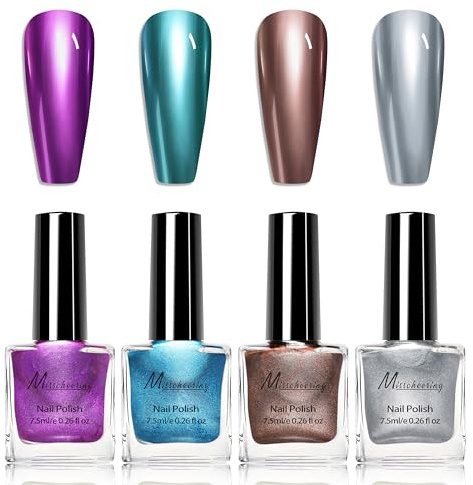 4 st metallspegel nagellack set – spegel nagellackseffekt snabbtorkande krom nagellack fingernagellack, lätt att använda och ta bort reptålig – glitter rosa brons lila blå silver (färgglad 01)