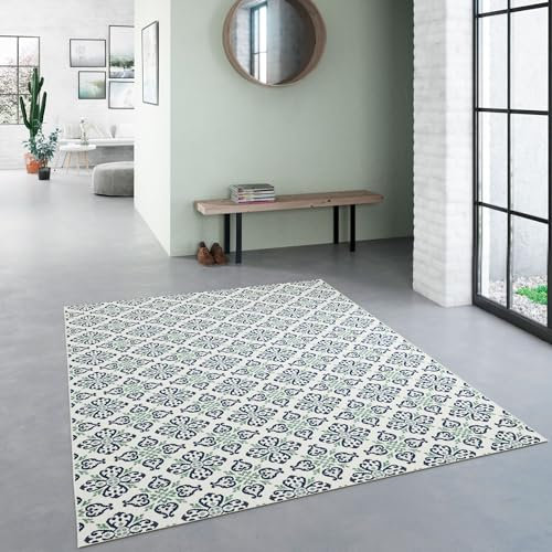 Steffensmeier In- und Outdoorteppich Nohr | mediterranes Kachelmuster | Terasse | Blau | 80x150 cm
