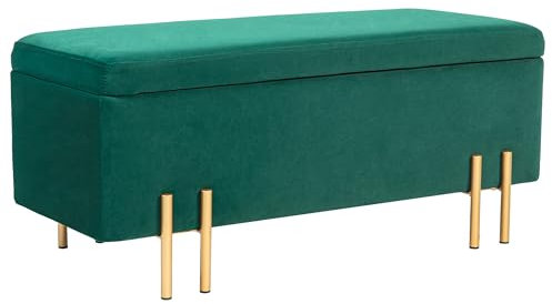 HOMCOM Sitzbank mit Stauraum Polsterbank mit Samtoptik, Sitztruhe mit Metallbeine, Truhenbank für Wohnzimmer Schlafzimmer Flur 100 x 40 x 42 cm, Grün