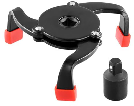 QWORK® Universal Ölfilterschlüssel 3-armig, Ø 60 bis 95 mm, mit 1/2Zoll bis 3/8 Zoll Adapter, Chrom Vanadium Stahl