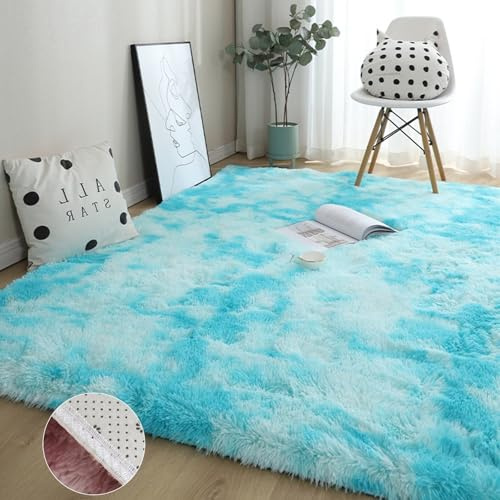GOUSANG Dormitorio Alfombra 200 x 200 cm Alfombra Lana Alfombras Salon Grandes Baratas Pelo Largo Fluffy Alfombra para Salón, Suave Mullida Duradera Resistente, Azul Cielo