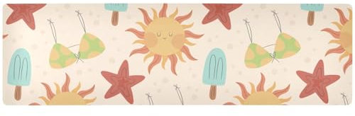 ZRWLUCKY Sottopentola beige con motivo a sole, per pentole e padelle calde, resistente al calore e impermeabile, runner da tavola per piatti caldi 90 x 30 cm, in gomma