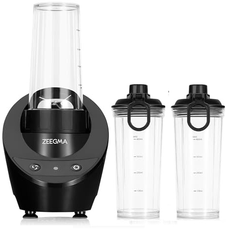 ZEEGMA VITAMINE BASE Elektrischer Mixer für Cocktails und Smoothies | 300 W, persönlicher Mixer, Mini-Mixer, 2 austauschbare Flaschen 400 ml, 2 Geschwindigkeiten, Zerkleinern von Eis und Nüssen