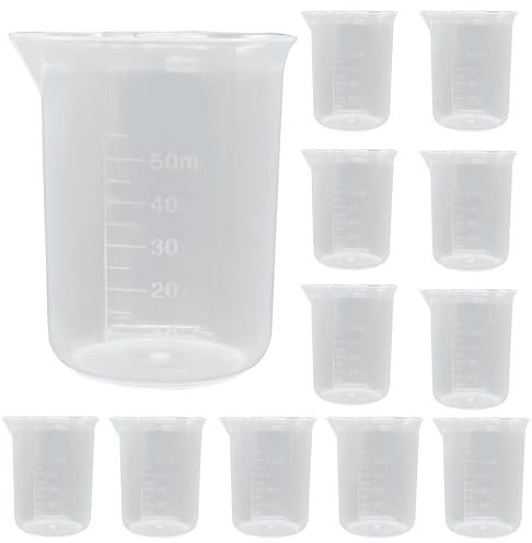 LifCratms 12 transparente Labor-Messbecher, 50 ml, Kunststoff, Messbecher, für wissenschaftliche Experimente, Flüssigkeitsmessung
