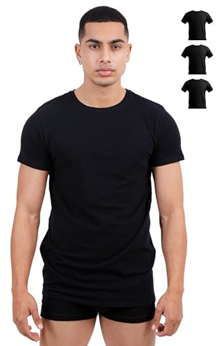 SKIPPER 3-pack herr-T-shirt med rund hals i stretchigt material i svart I Undertröja tillverkad av 95% bomull och 5% elastan I Affärsundertröja för män I Oeko-TEX-certifierad I L