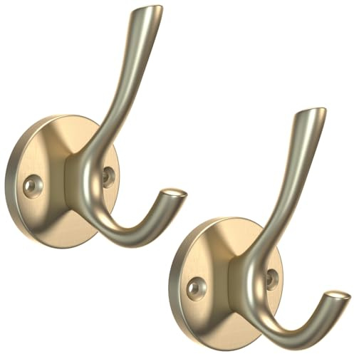 Yundoza 2 Pack Bathroom Towel Hooks, Screw in Door Hooks (Brushed Gold)