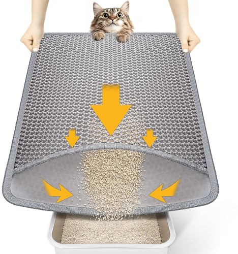 Conlun Tappetino Lettiera Gatto 58x42cm, Doppio Strato Design a Nido d'Ape in EVA, Tappeto per Lettiera Impermeabile e Antiscivolo, Delicato sulle Zampe, Facile da Pulire, Grigià